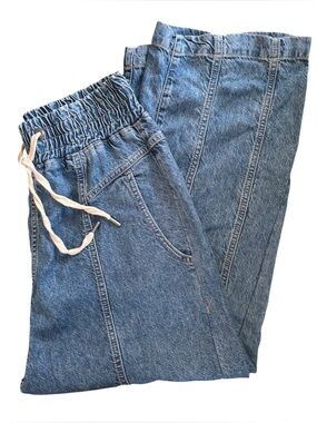 We The Free Arcadia Denim Harem Pants Jeans Blue Sz M Drawstring Relaxed Baggy